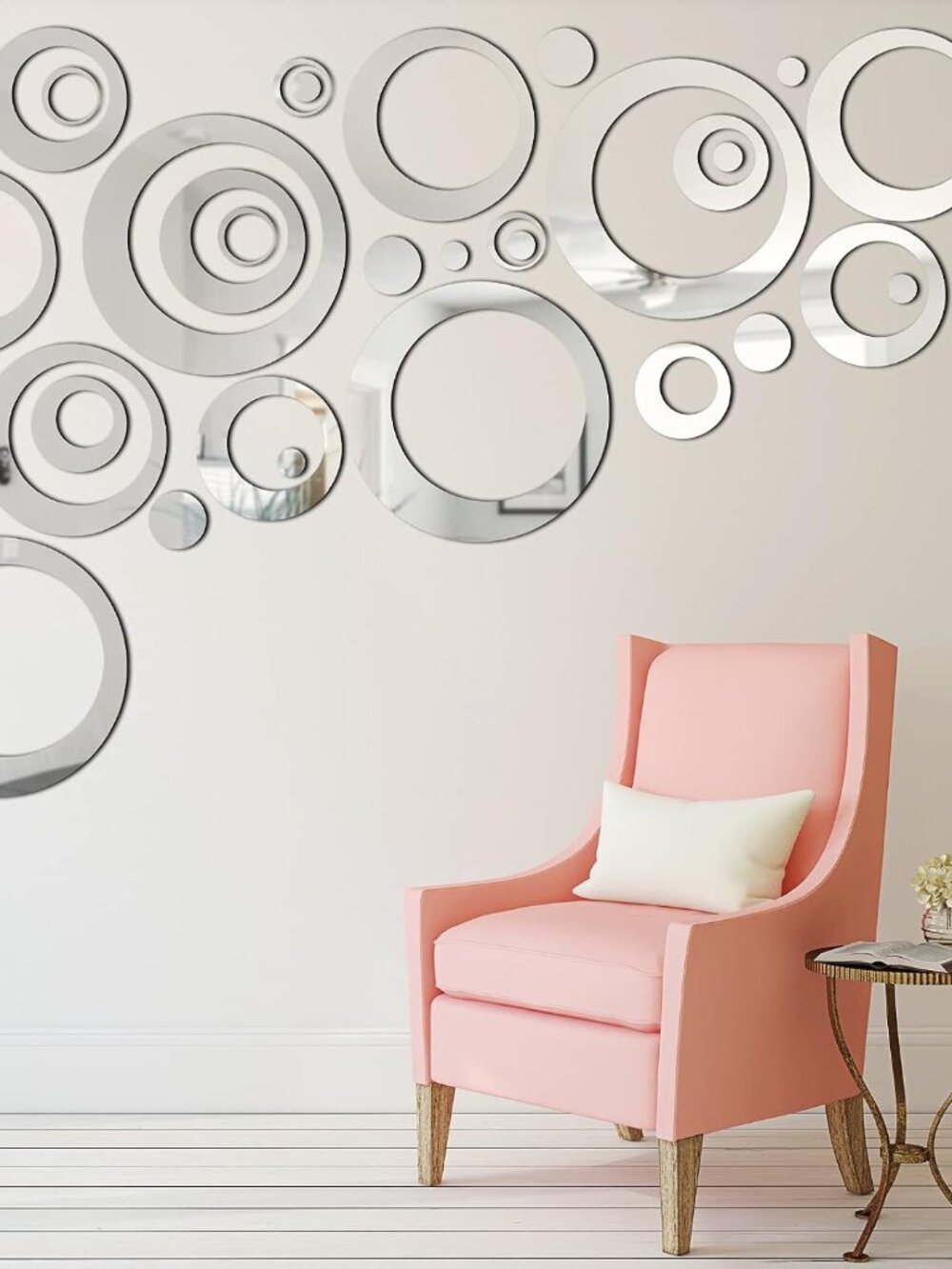 32 Pcs Removable Acrylic Circle Mirror Wall Decals, Silver